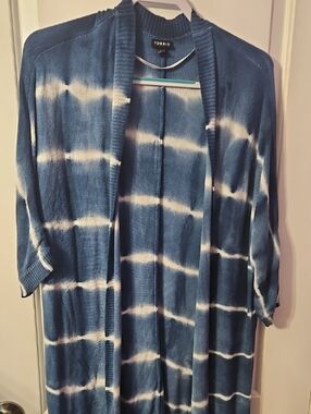 torrid Blue and White Tie-Dye Open Cardigan